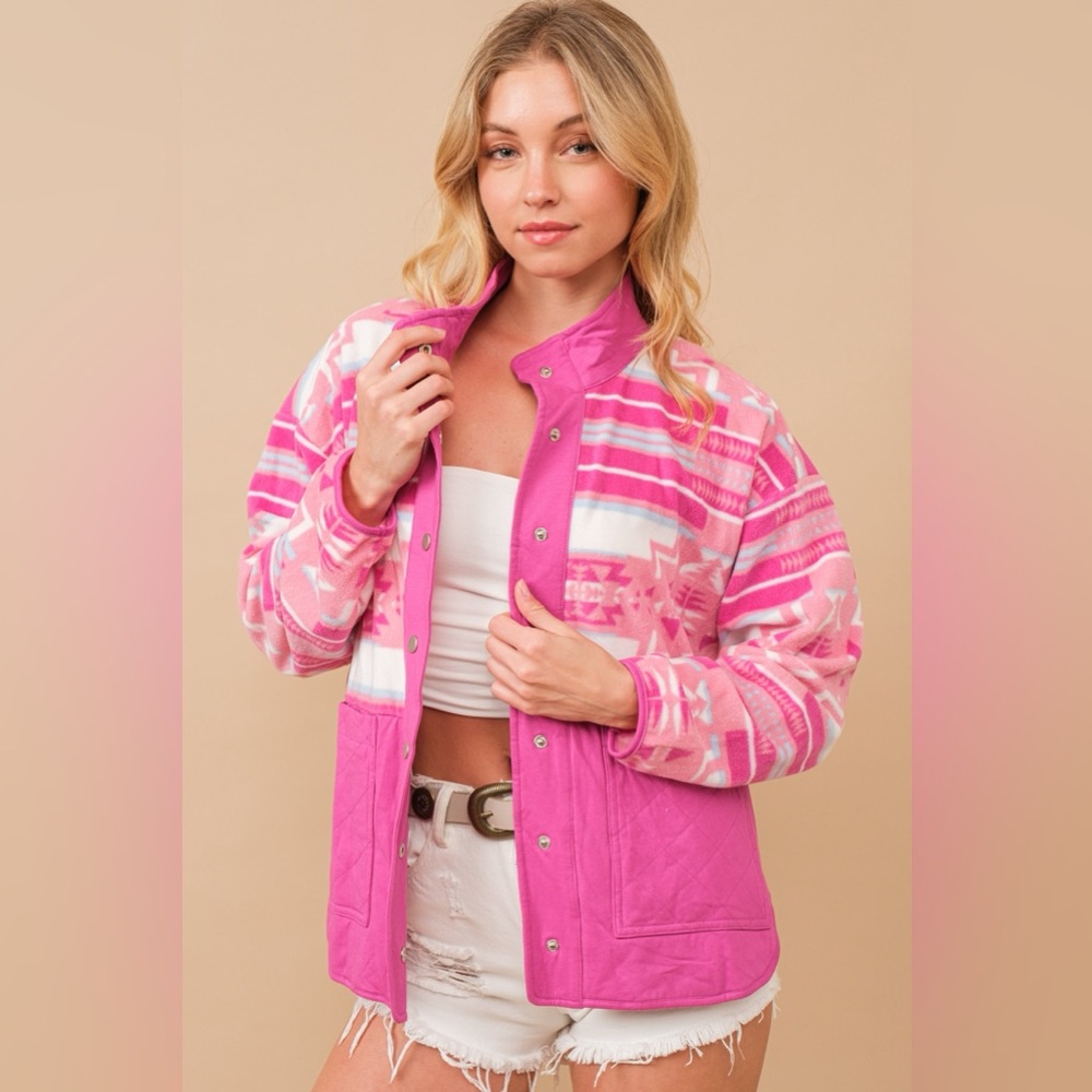 $89 NWT Blue B Aztec Exclusive Quilted Fleece Jacket in pink L